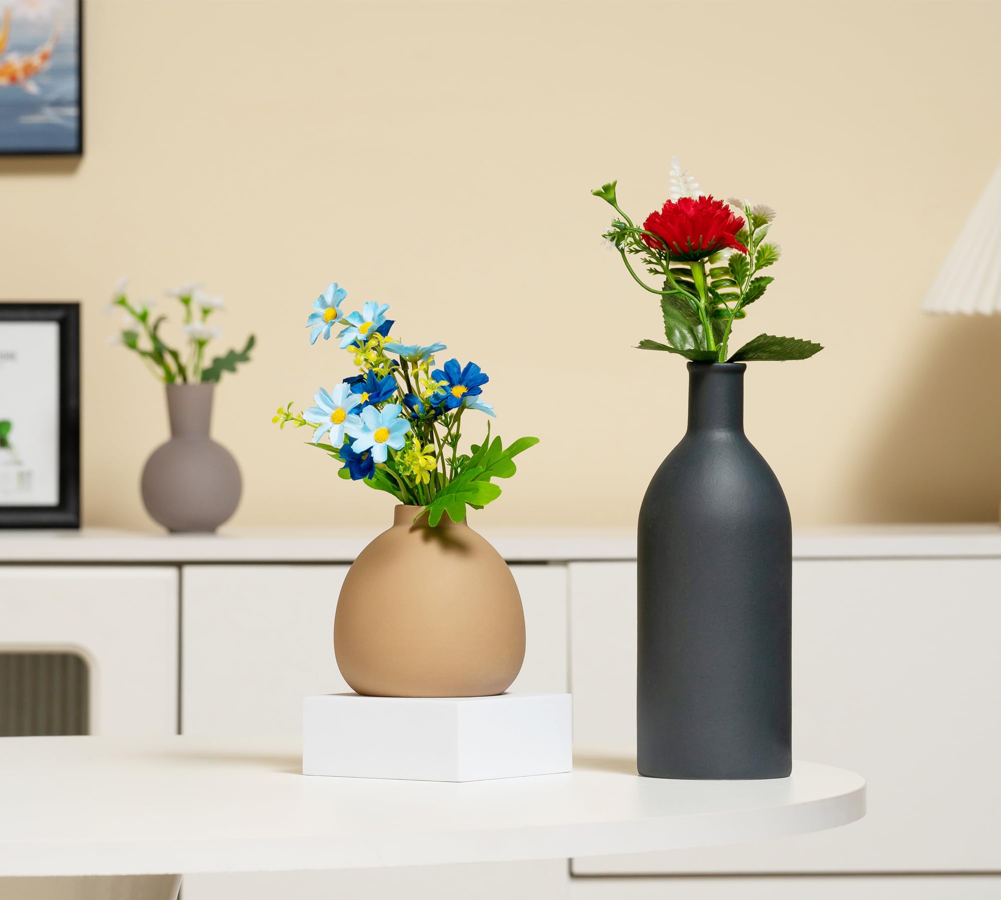 Amazon.co.jp: 陶器 花瓶 3点セット 北欧 ボホー風 おしゃれ ミニ 小型